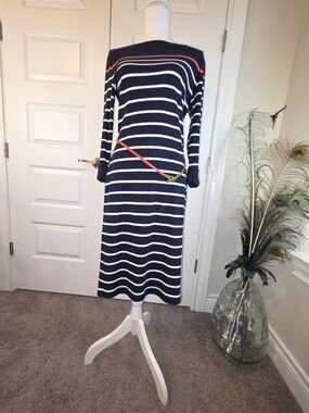 Lauren Ralph Lauren Navy & White Striped Long-Sleeve Midi Dress